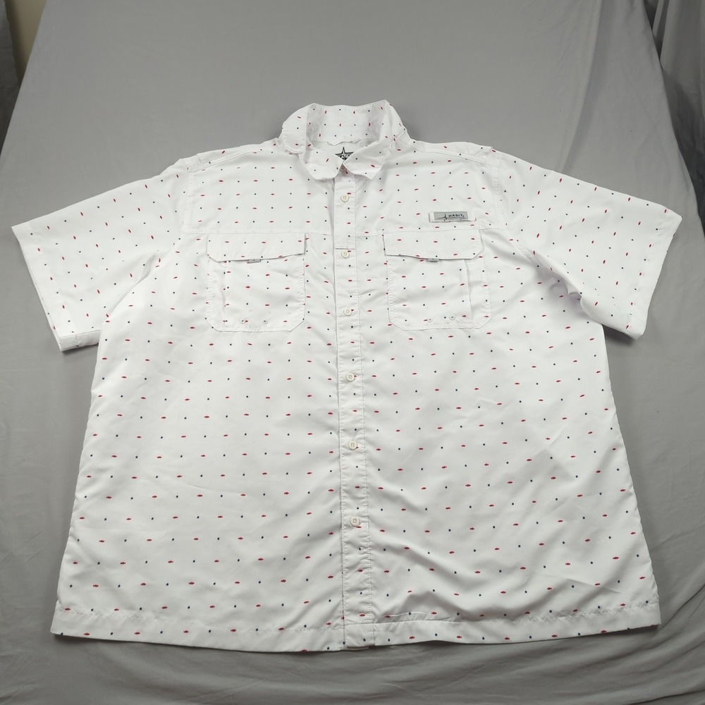 Habit Shirt Mens 3XL White Fishing Vented Outdoor All Over Print Boating Flag